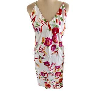 Natori Silky Peony Floral V Neck Slip Dress Nightie L